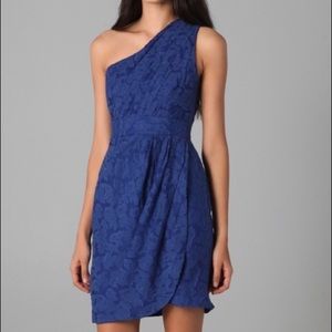 Shoshanna blue one shoulder silk cocktail dress